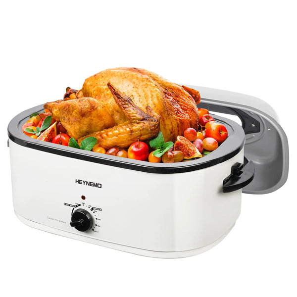 26QT Electric Roaster Oven Electric Turkey Roaster with Viewing & Self-basting Lid Stainless Steel Turkey Roaster Oven White