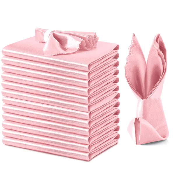 VACVELT 12 Pack Blush Pink Satin Napkins 20x20 Inch Wedding Napkins Scalloped Elegant Dinner Napkins Square Table Napkins Decor Silky Satin Cloth Napkins for Restaurant Banquet Graduation Party